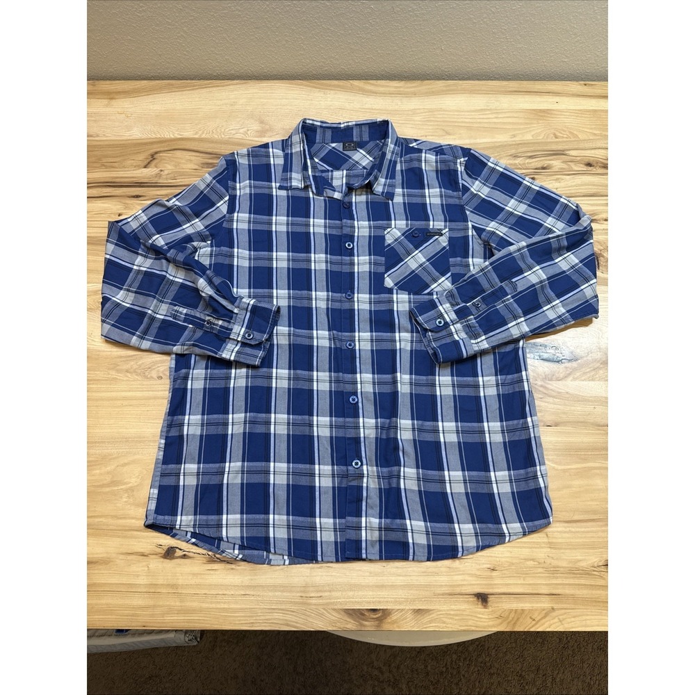Oakley Men's Blue Plaid Long Sleeve Button Down Shirt Size XL